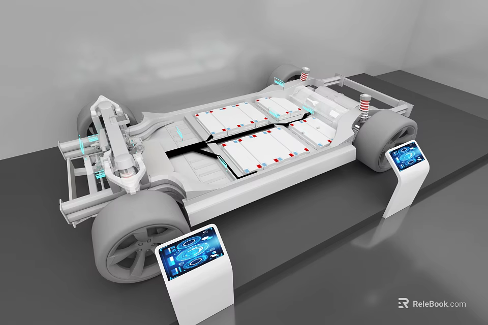 Advanced Car Chassis System With Integrated Battery Components And Display Screens 3d model 