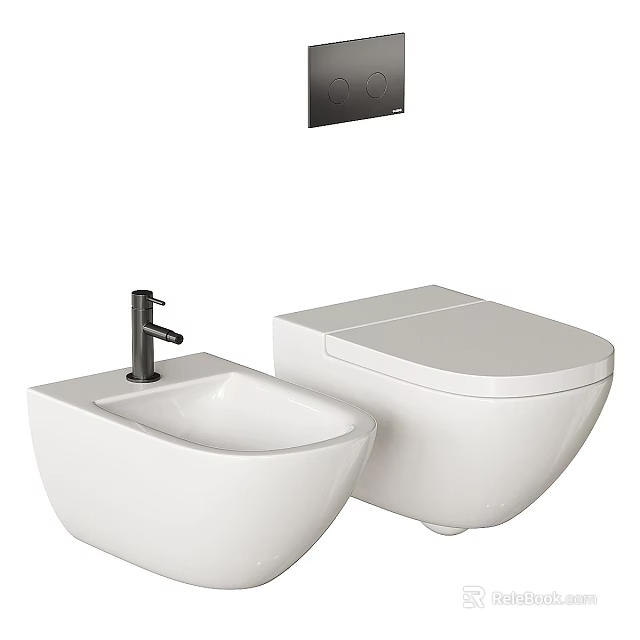 Modern Bathroom Interior Featuring White Toilet Bowl With Sleek Bidet And Clean Design 3d model 