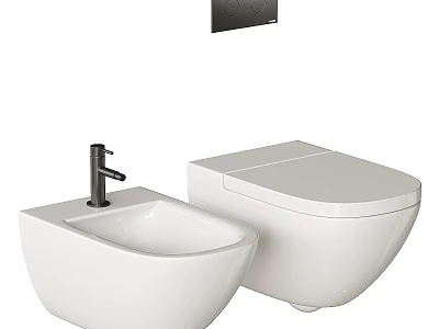 Modern Bathroom Interior Featuring White Toilet Bowl With Sleek Bidet And Clean Design 3d model