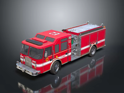 Red Fire Truck With White Stripes Rescue Equipment And Ladder On Black Background 3d model