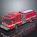 Red Fire Truck With White Stripes Rescue Equipment And Ladder On Black Background