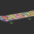 Colorful Skateboard With Vibrant Graphics And Green Wheels For Sports