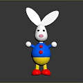 Cartoon Rabbit Character with Long White Ears Blue Shirt Red Buttons Yellow Pants Red Shoes
