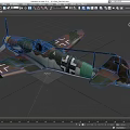 Vintage Military Fighter Aircraft with Camouflage Paint Green Brown Colors Iron Cross Insignia Yellow Propeller Design