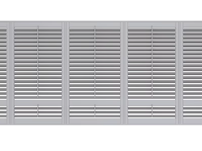 Bay Window With White Louvered Shutters In Modern Interior Design Style 3d model