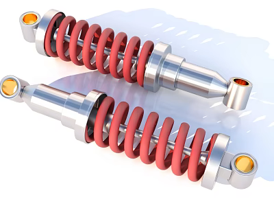 Pair of Shock Absorbers With Red Coil Springs And Metal Components 3d model