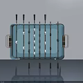 Light Blue Hinged Door With Silver Frame Black White Lines Circular Decorations Modern Minimalist Style