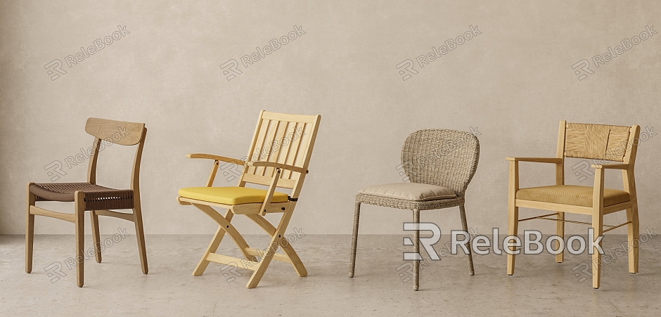 Log Style Wooden Rattan Dining Chair Outdoor Single Chair model