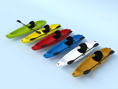 Colorful Single Person Kayaks In Various Bright Colors For Water Activities 3d model