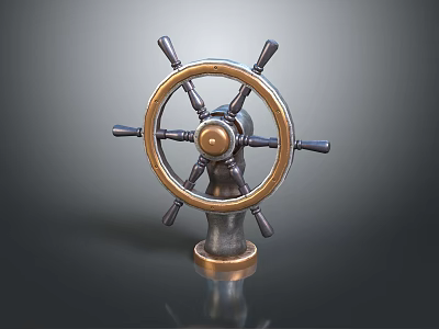 Vintage Metal Ship's Wheel Decorative Ornament With Brass Center And Black Spokes 3d model