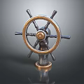 Vintage Metal Ship's Wheel Decorative Ornament With Brass Center And Black Spokes