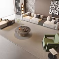 Sofa Coffee Table Combination Single Sofa Chaise Lights Decorative Painting 3d model