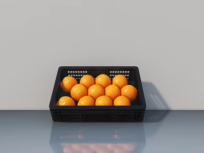 Black Display Shelf Filled with Fresh Oranges Neatly Arranged on Countertop 3d model