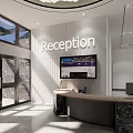 Modern Reception Area With Large Windows Bright Space And Digital Display Design