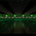 Modern Bar Interior With Hanging String Lights Green Decor And Seating 3d model