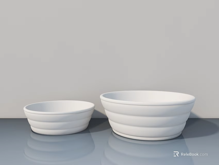 Modern White Bathtubs Large And Small On Smooth Surface With Gray Walls 3d model 