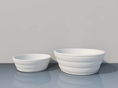 Modern White Bathtubs Large And Small On Smooth Surface With Gray Walls 3d model