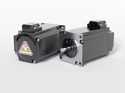 Industrial Servo Motors With High Precision Shaft And Warning Label Design 3d model
