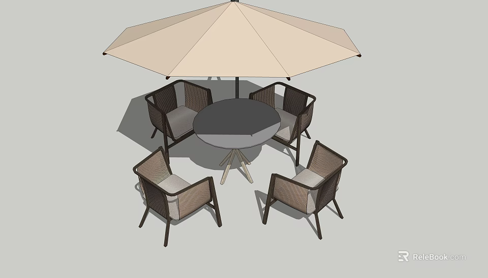 Outdoor Round Table and Chair Set with Umbrella for Garden Patio Use 3d model 