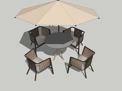 Outdoor Round Table and Chair Set with Umbrella for Garden Patio Use 3d model