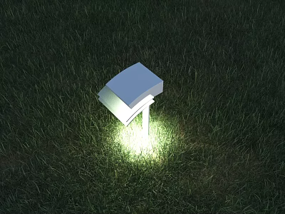 Outdoor Light Illuminating Green Grass Lawn With Bright Glow At Night 3d model
