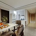 Chinese Style Living And Dining Room Interior With Sofa Coffee Table And Decorative Paintings