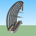 Modern Curved Sunshade Structure with Stylish Lines Over Outdoor Escalator Entrance