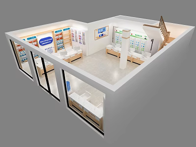 Specialty Store Interior With Shelves Display Counters Glass Doors And Product Layout 3d model