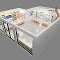 Specialty Store Interior With Shelves Display Counters Glass Doors And Product Layout