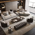 Modern Living Room Sofa and Coffee Table Set with Armchairs Area Rug and Natural Light