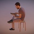 Seat Chair Man Reading Man 3d model