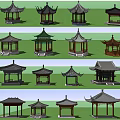 Traditional Chinese Pavilions Showcasing Various Architectural Styles And Roof Designs