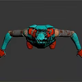 Turquoise Metallic Robot 3D Model With Red Accents And Humanoid Structure