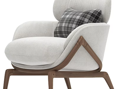 Modern Single Sofa with Soft Fabric Upholstery Wooden Frame and Plaid Cushion 3d model