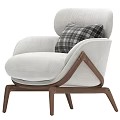 Modern Single Sofa with Soft Fabric Upholstery Wooden Frame and Plaid Cushion