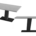 Modern Gray Rectangular Dining Table With Black Solid Base And Smooth Flat Top 3d model