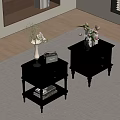 Black Bedside Tables With Drawers Shelves Vintage Radio Books And Floral Vases