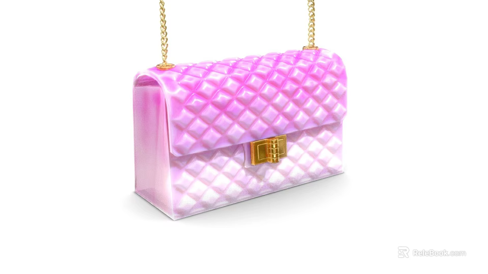 Pink Gradient Diamond Quilted Handbag With Gold Lock Clasp And Chain Strap 3d model 