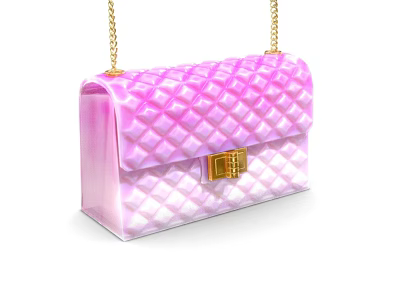 Pink Gradient Diamond Quilted Handbag With Gold Lock Clasp And Chain Strap 3d model