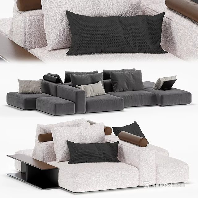 Modern Modular Sofa Set With Gray Beige Cushions And Comfortable Design 3d model 