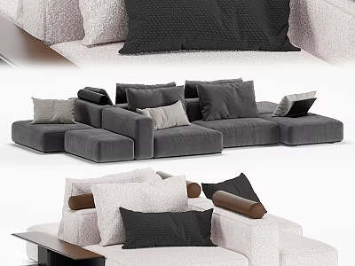 Modern Modular Sofa Set With Gray Beige Cushions And Comfortable Design 3d model