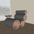 Cylindrical Single Sofas with Gray Fabric Copper Edges on Wooden Floor and Small Table 3d model