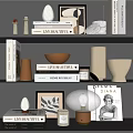 Modern Decorative Ornament Set with Vases Books Candle Holders Bowl and Picture Frame on Shelf