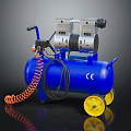 Portable Air Compressor With Blue Tank Yellow Wheels And Orange Hose