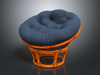 Round Deep Blue Padded Modern Leisure Chair With Orange Rattan Openwork Base 3d model