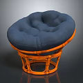 Round Deep Blue Padded Modern Leisure Chair With Orange Rattan Openwork Base
