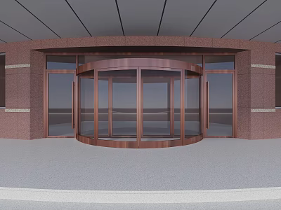 Copper Colored Glass Revolving Door With Reddish Brown Walls And Gray Floor 3d model