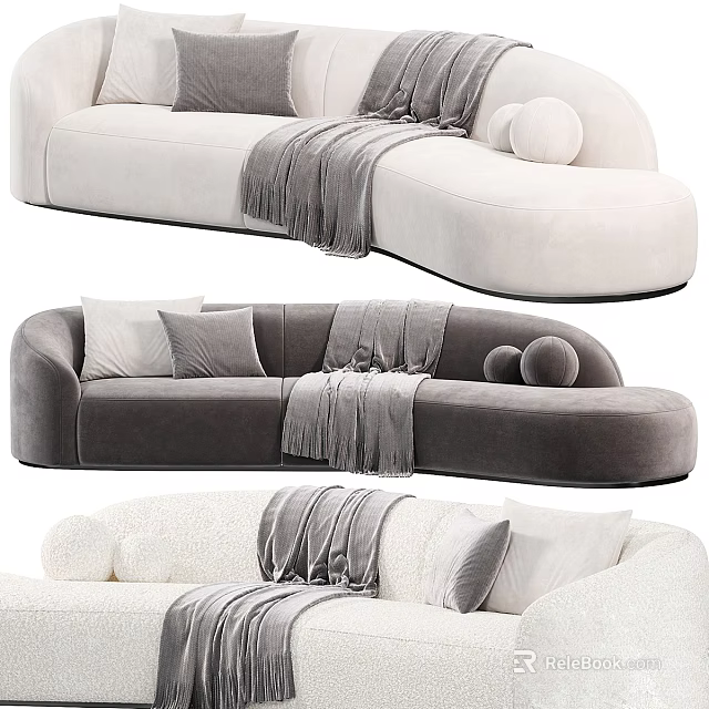 Modern Plush Sectional Sofa With Neutral Tones Pillows And Soft Throws 3d model