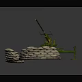 Vintage Green Wheeled Artillery Cannon With Stone Barricade Defense Structure