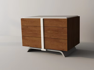 Modern Wooden Side Table With Drawers And Metal Base Design 3d model